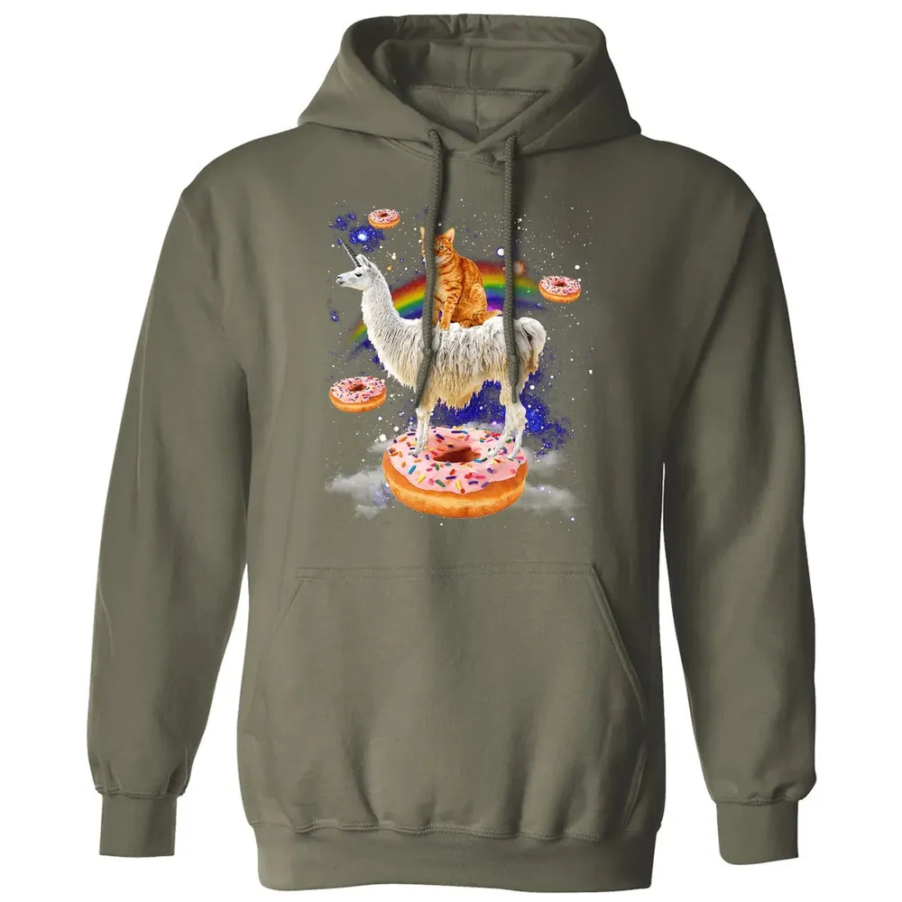 Space Cat Riding Llama and Donuts Galaxy Funny Cat Classic Unisex Hoodie - 4