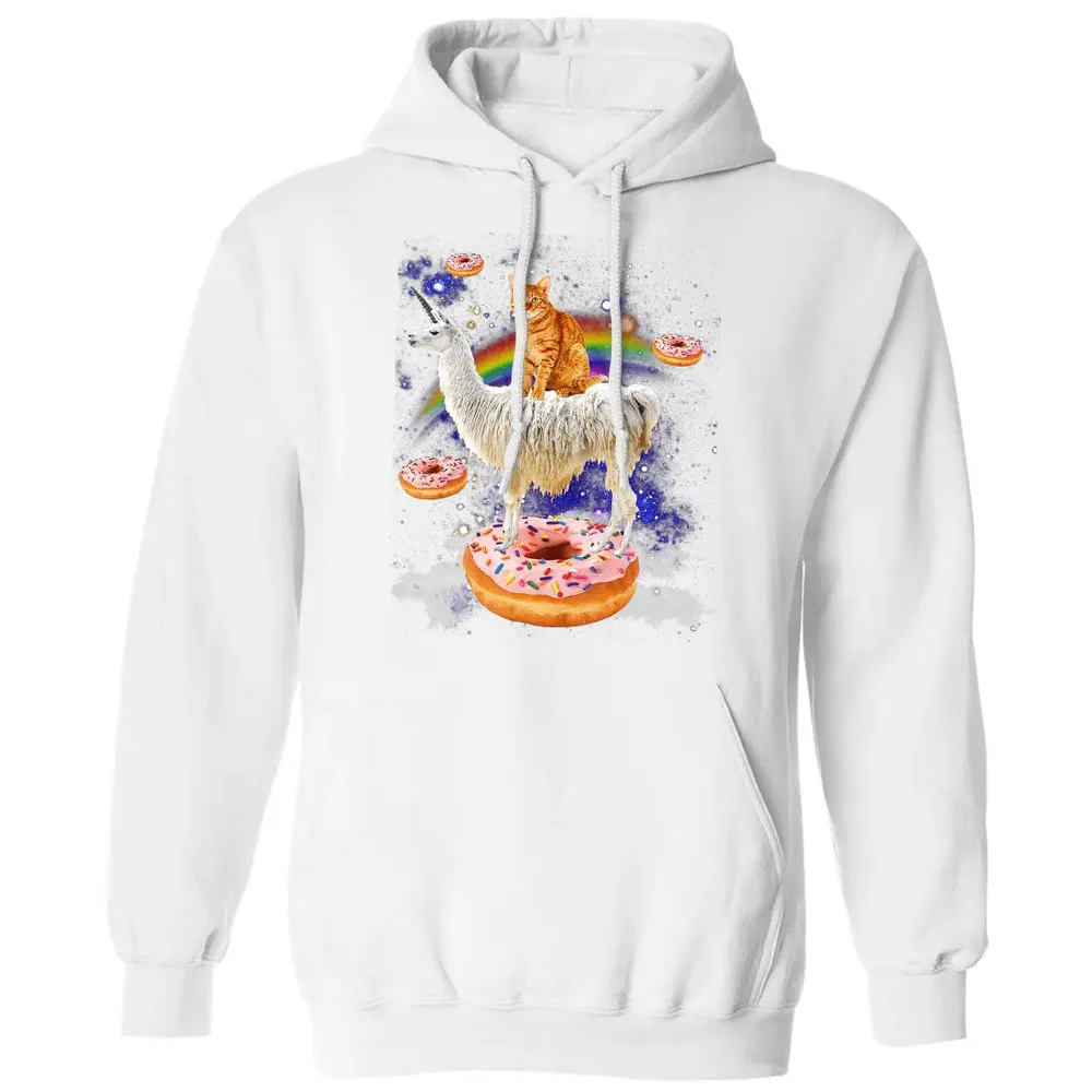 Space Cat Riding Llama and Donuts Galaxy Funny Cat Classic Unisex Hoodie - 11