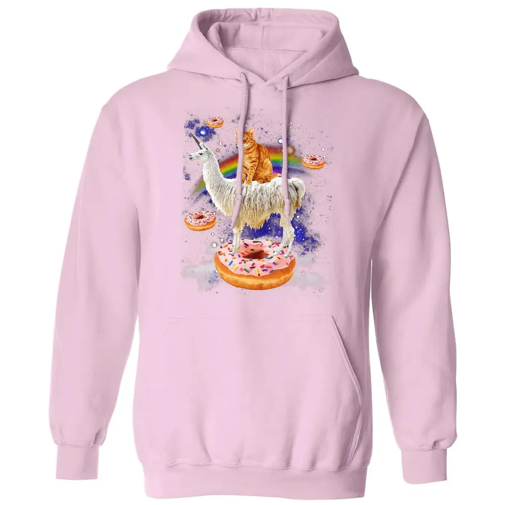 Space Cat Riding Llama and Donuts Galaxy Funny Cat Classic Unisex Hoodie - 3