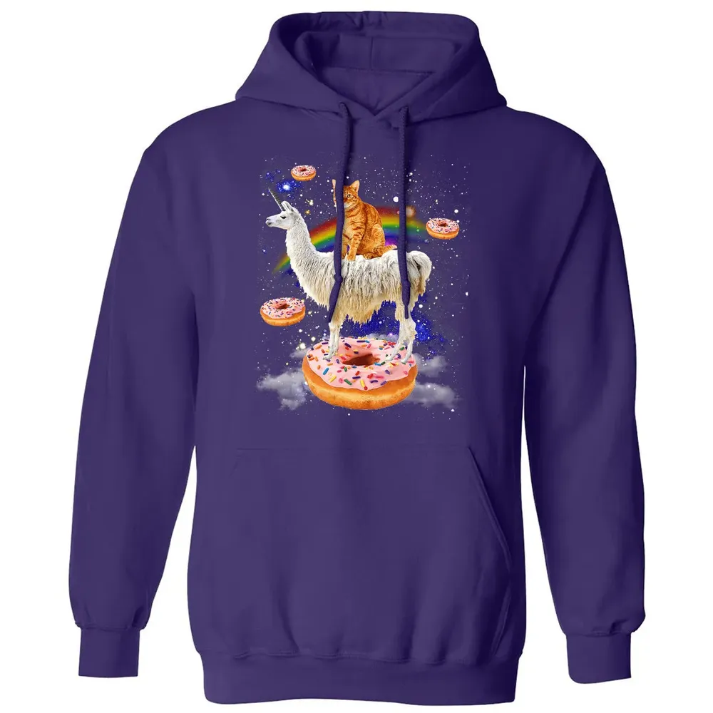 Space Cat Riding Llama and Donuts Galaxy Funny Cat Classic Unisex Hoodie - 6