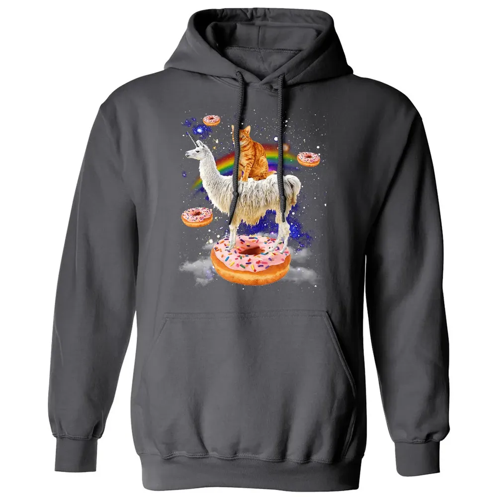 Space Cat Riding Llama and Donuts Galaxy Funny Cat Classic Unisex Hoodie - 7