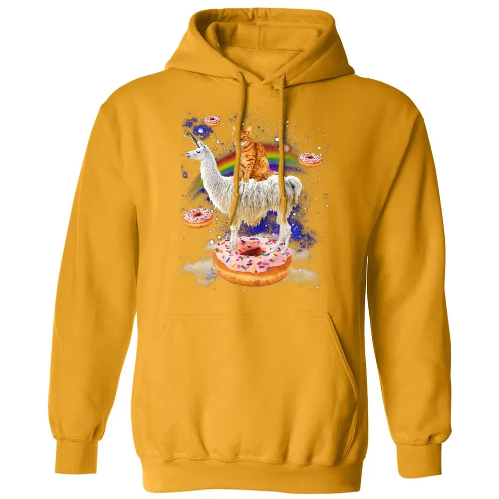 Space Cat Riding Llama and Donuts Galaxy Funny Cat Classic Unisex Hoodie - 12