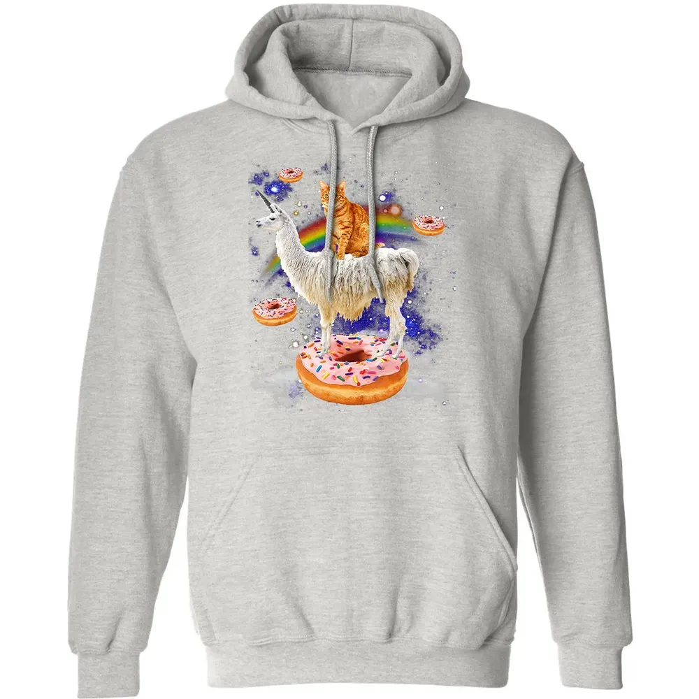 Space Cat Riding Llama and Donuts Galaxy Funny Cat Classic Unisex Hoodie - 8