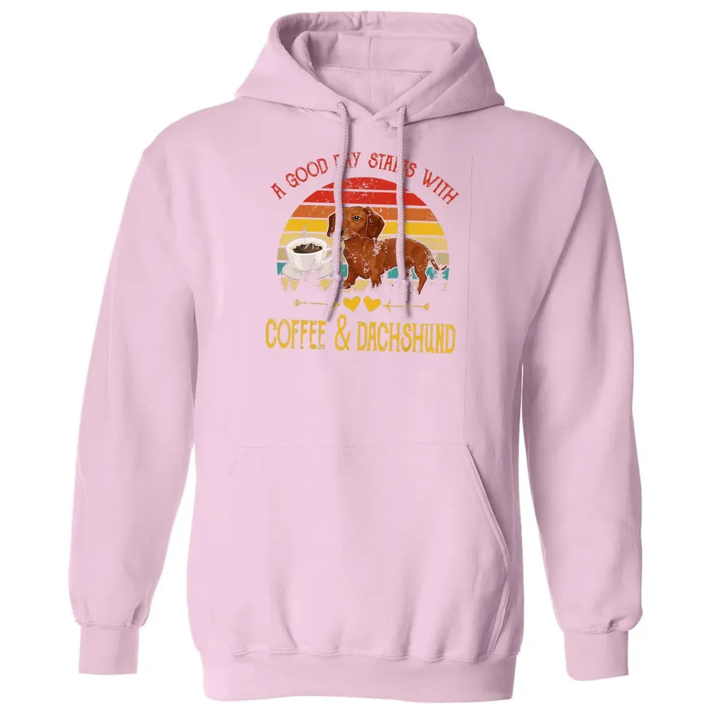 Vintage Retro Good Day With Cofffee And Dachshund Kids Women Classic Unisex Hoodie - 3