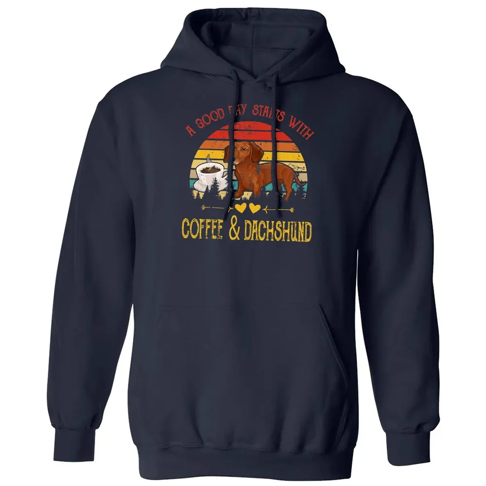 Vintage Retro Good Day With Cofffee And Dachshund Kids Women Classic Unisex Hoodie - 2