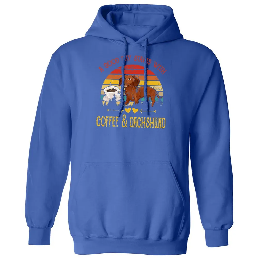 Vintage Retro Good Day With Cofffee And Dachshund Kids Women Classic Unisex Hoodie - 9