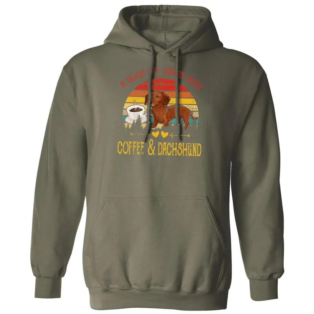 Vintage Retro Good Day With Cofffee And Dachshund Kids Women Classic Unisex Hoodie - 4