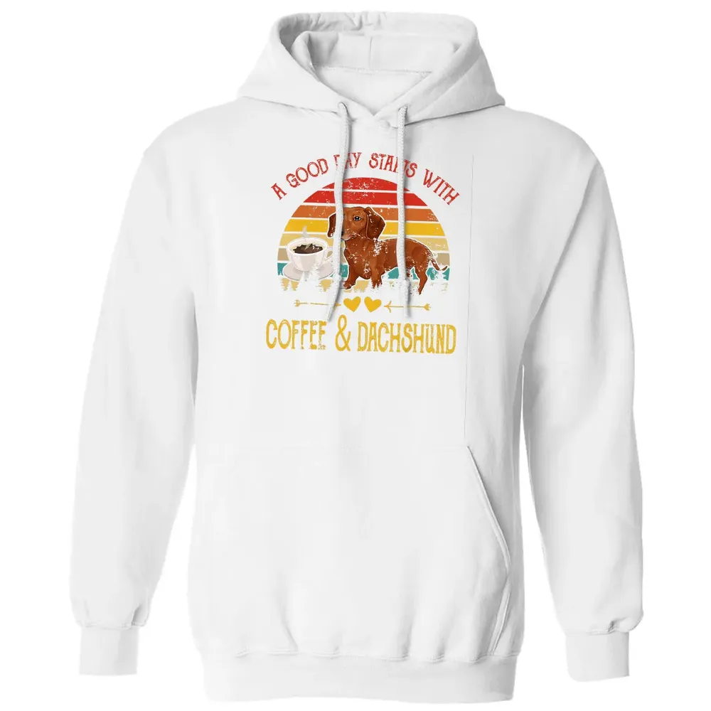 Vintage Retro Good Day With Cofffee And Dachshund Kids Women Classic Unisex Hoodie - 11