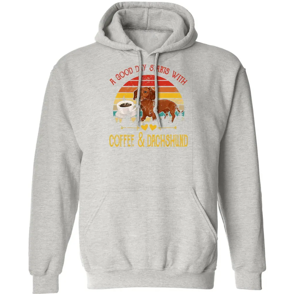 Vintage Retro Good Day With Cofffee And Dachshund Kids Women Classic Unisex Hoodie - 8