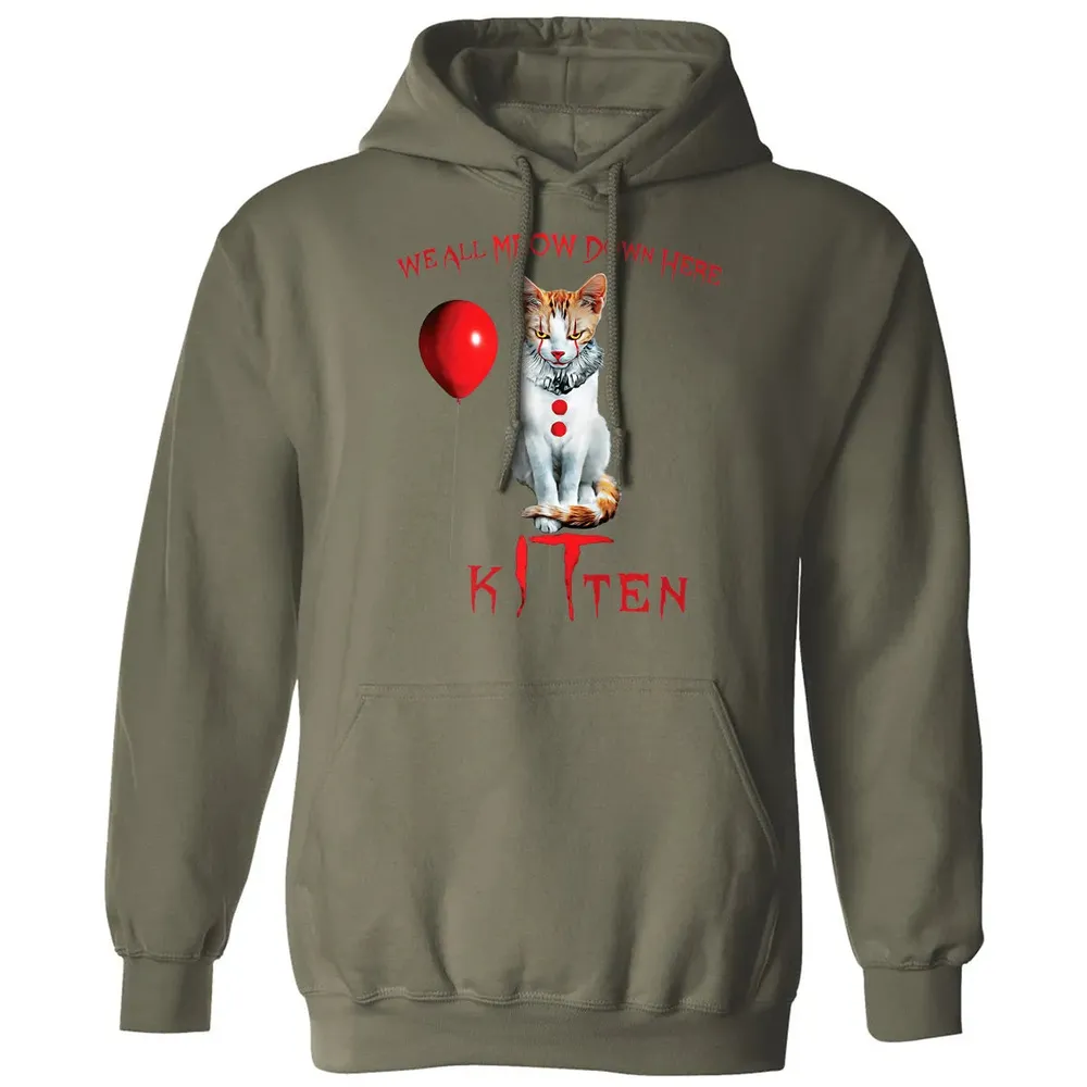 We All MEOW Down Here Clown Cat Kitten Premium Classic Unisex Hoodie - 4