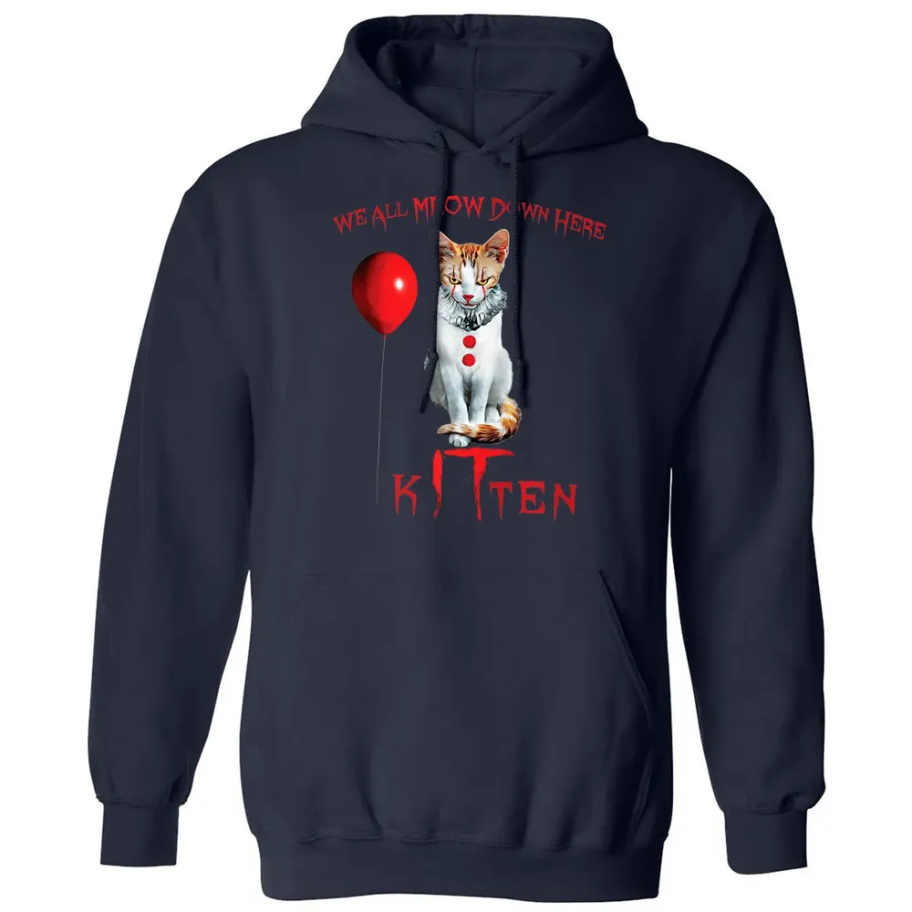 We All MEOW Down Here Clown Cat Kitten Premium Classic Unisex Hoodie - 2