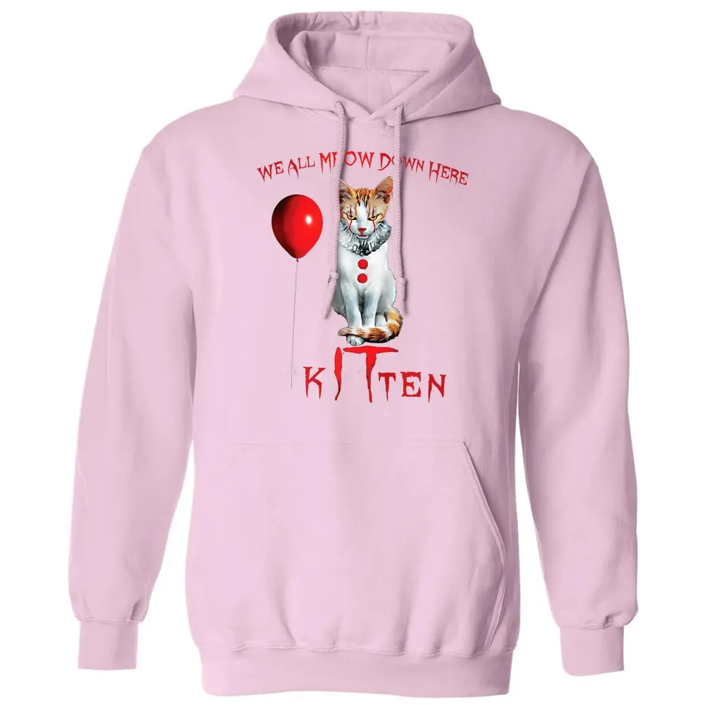 We All MEOW Down Here Clown Cat Kitten Premium Classic Unisex Hoodie - 3