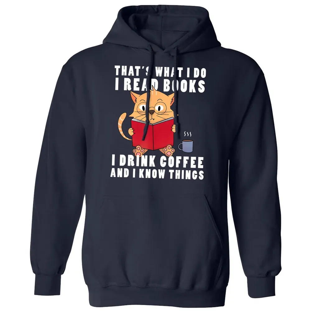 That's What I Do I Read Books I Drink Coffee Book Cat Lover Classic Unisex Hoodie - 2