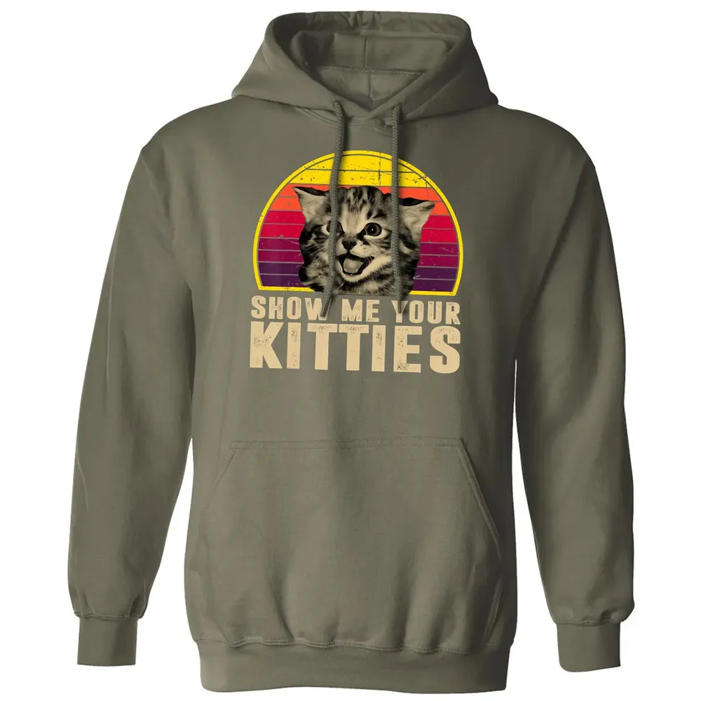 Show Me Your Kitties Funny Kitten Cat Lover Retro Vintage Classic Unisex Hoodie - 4