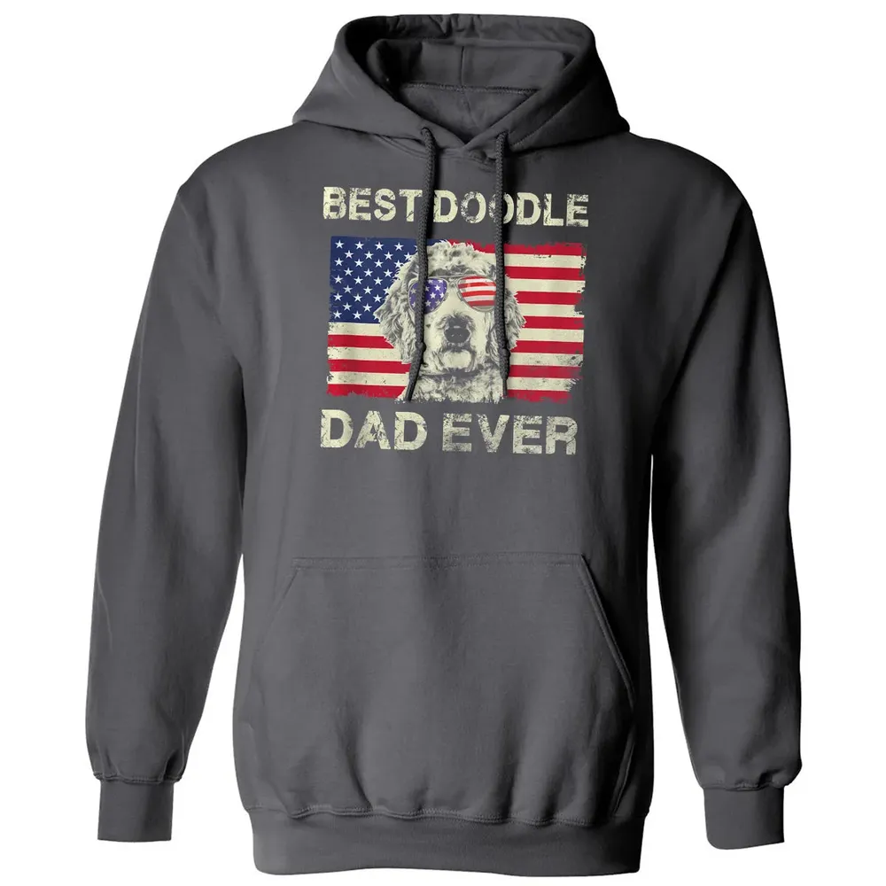Best Doodle Dad Ever  Us Flag  4th Of July Gift Classic Unisex Hoodie - 7