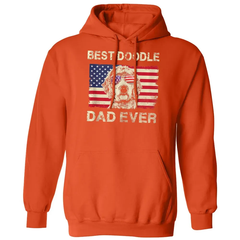 Best Doodle Dad Ever  Us Flag  4th Of July Gift Classic Unisex Hoodie - 10