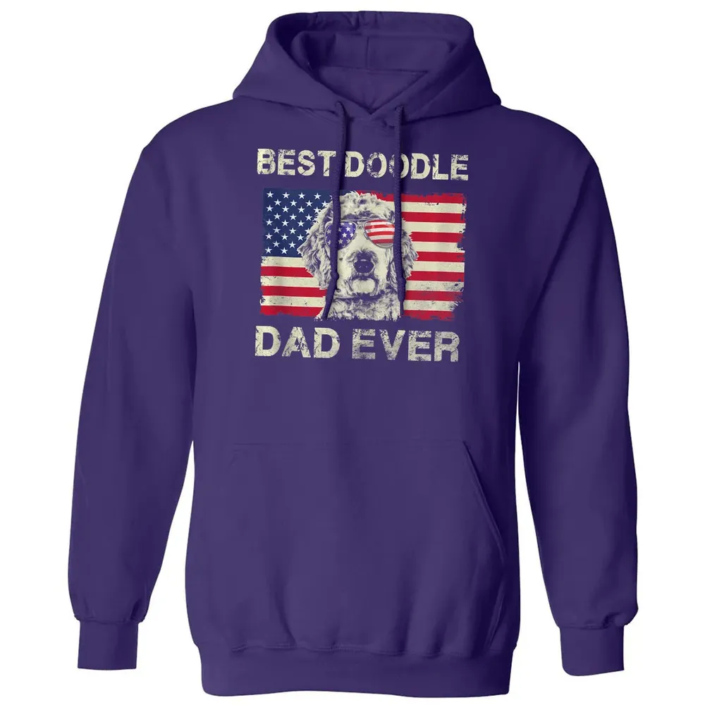 Best Doodle Dad Ever  Us Flag  4th Of July Gift Classic Unisex Hoodie - 6