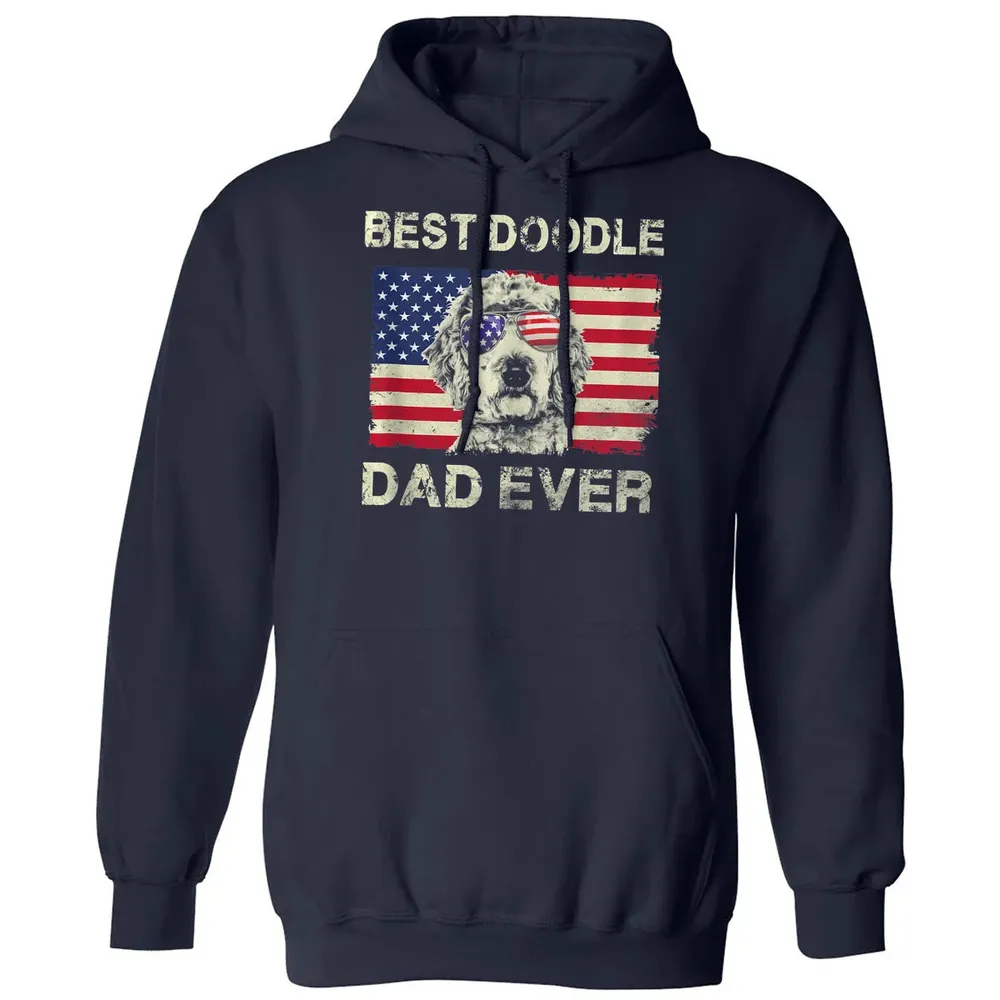 Best Doodle Dad Ever  Us Flag  4th Of July Gift Classic Unisex Hoodie - 2