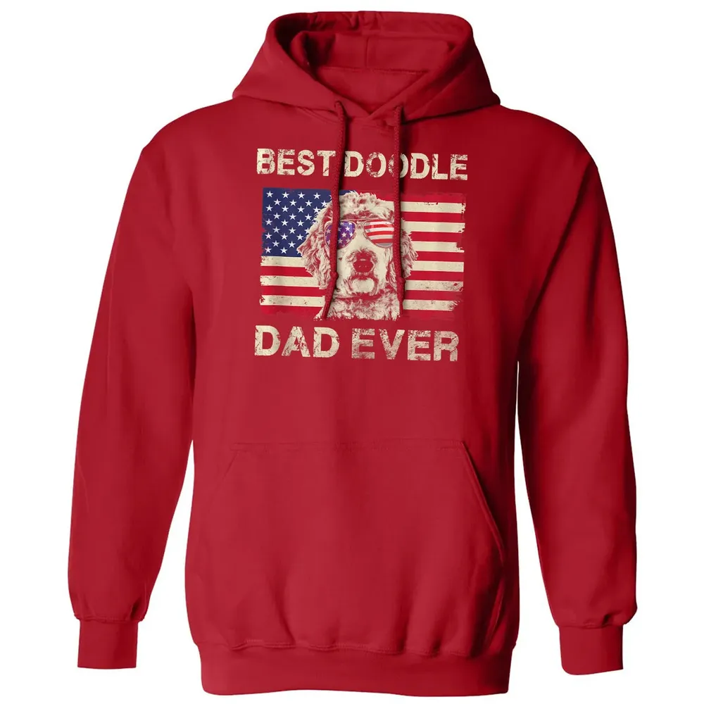 Best Doodle Dad Ever  Us Flag  4th Of July Gift Classic Unisex Hoodie - 5