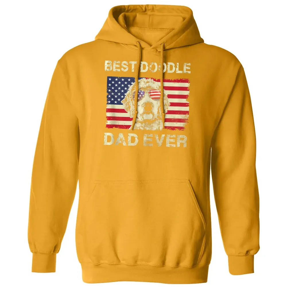 Best Doodle Dad Ever  Us Flag  4th Of July Gift Classic Unisex Hoodie - 12