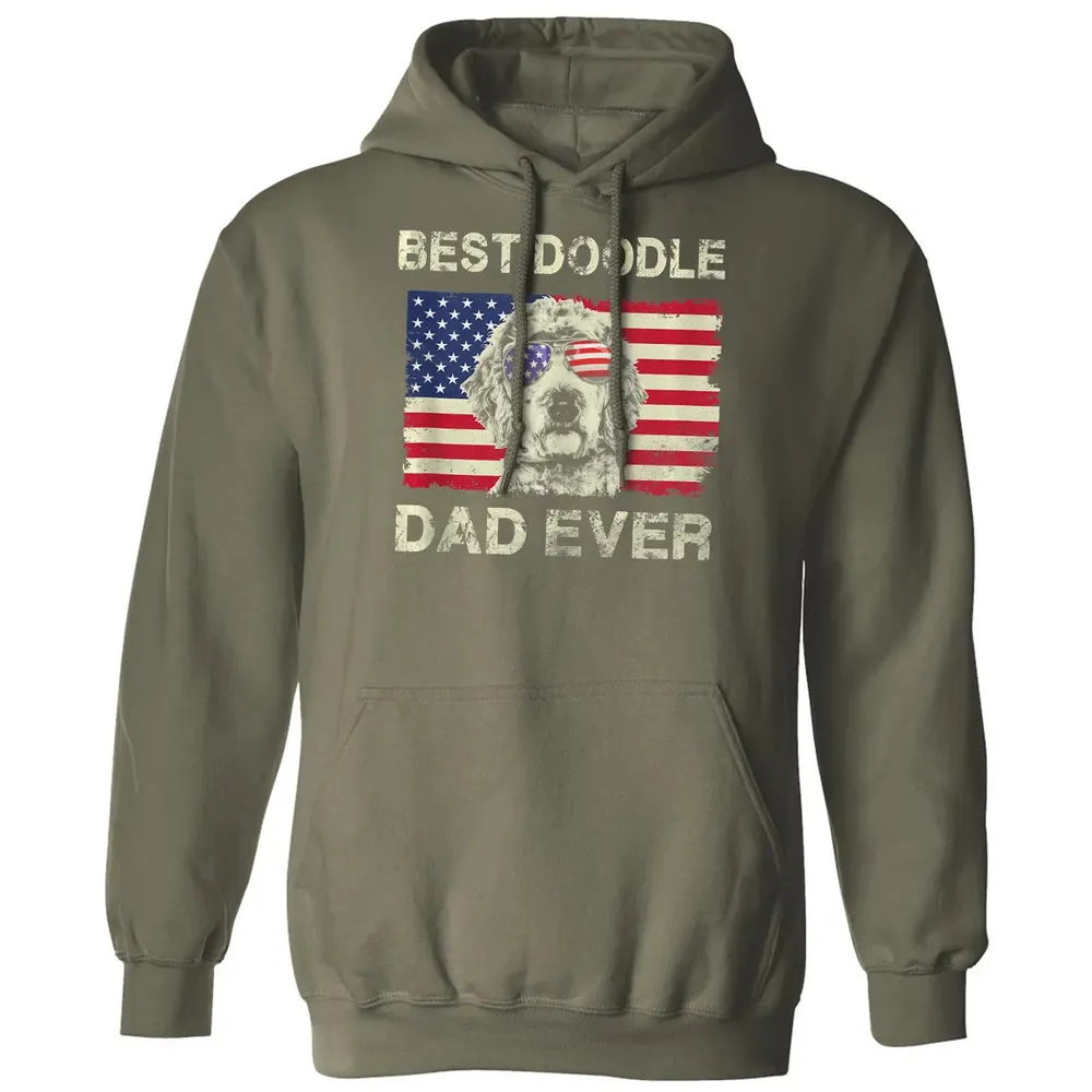 Best Doodle Dad Ever  Us Flag  4th Of July Gift Classic Unisex Hoodie - 4