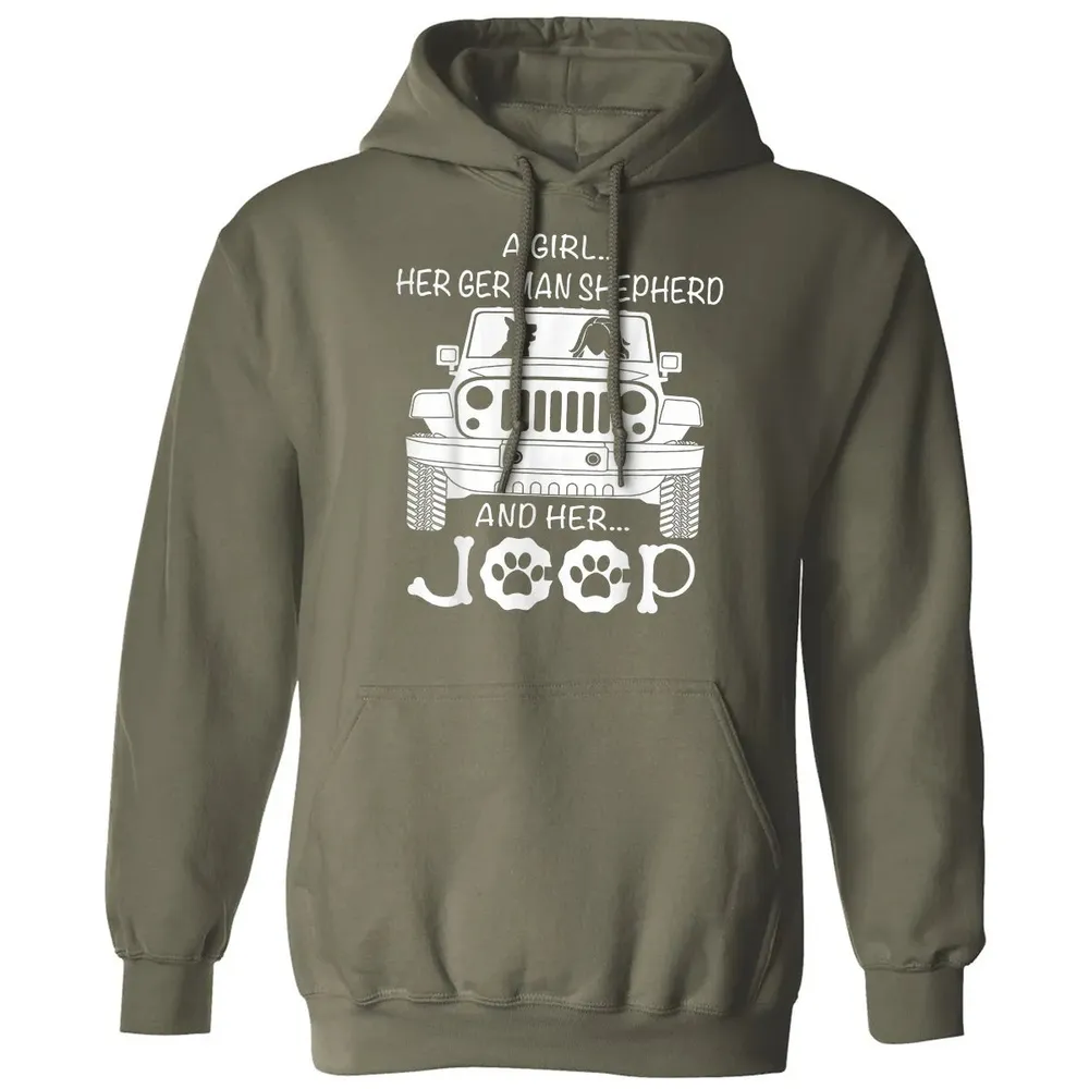 Her Jeep And Her German Shepherd Dog Classic Unisex Hoodie - 4
