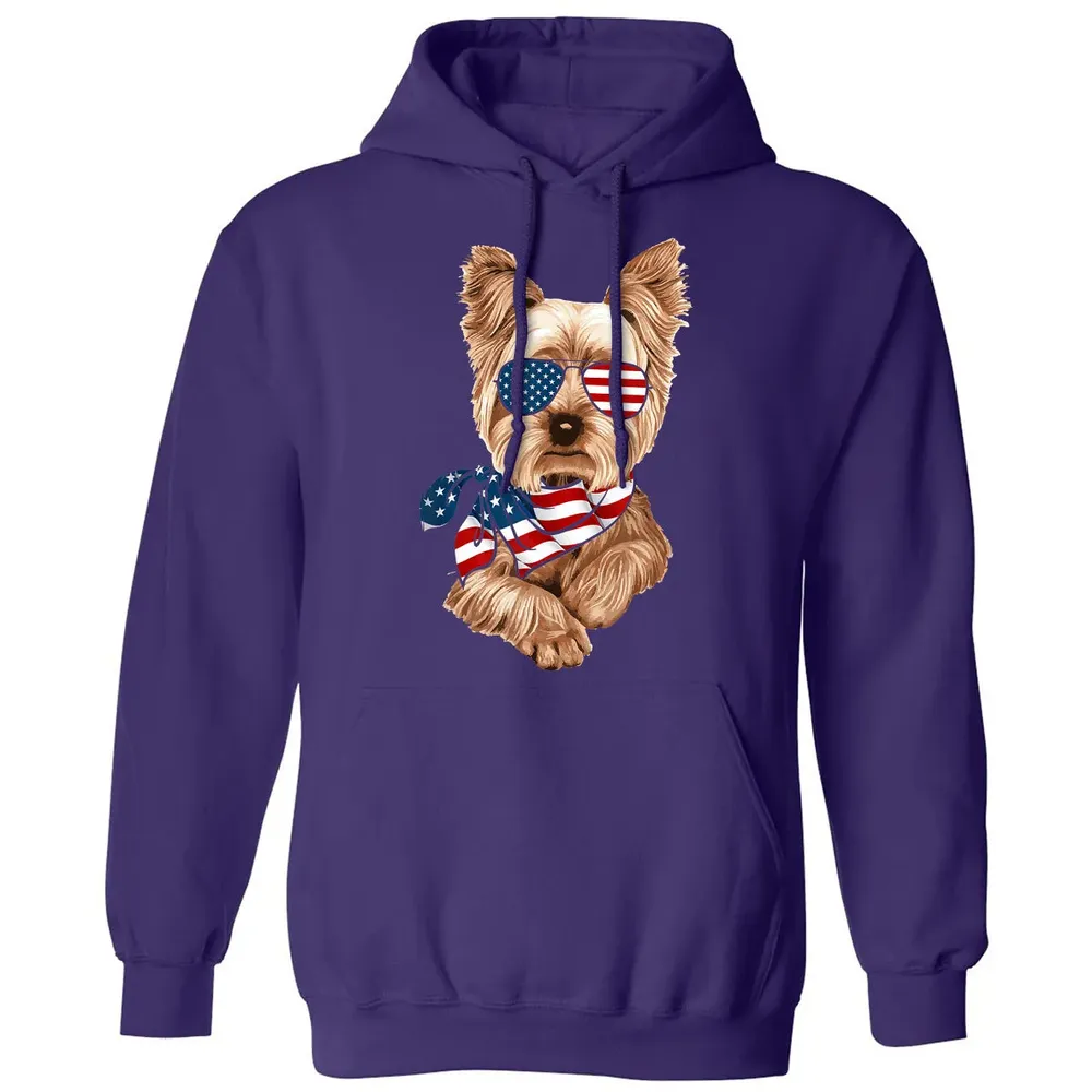 American Flag Yorkie Patriotic 4th Of July T Classic Unisex Hoodie - 6
