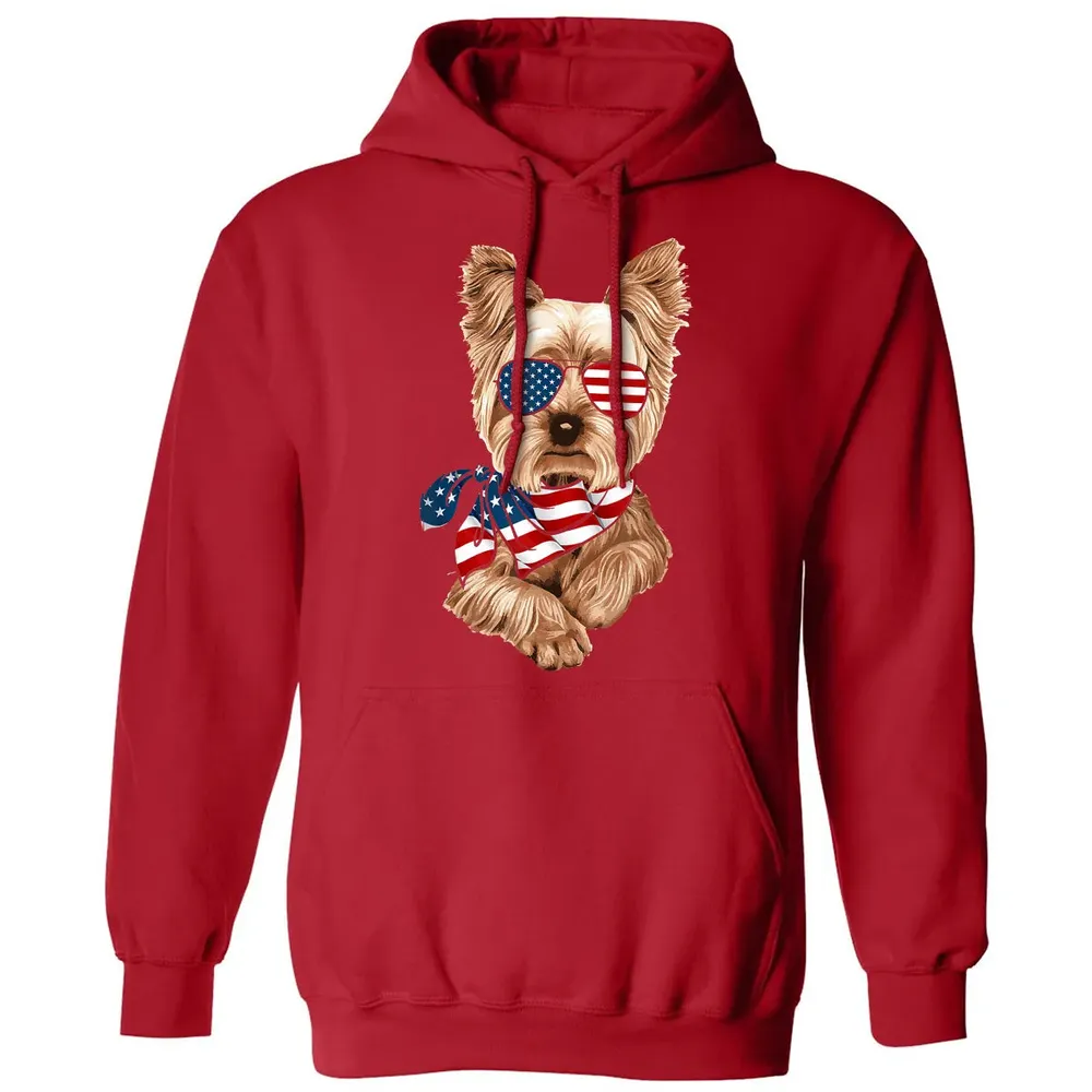 American Flag Yorkie Patriotic 4th Of July T Classic Unisex Hoodie - 5