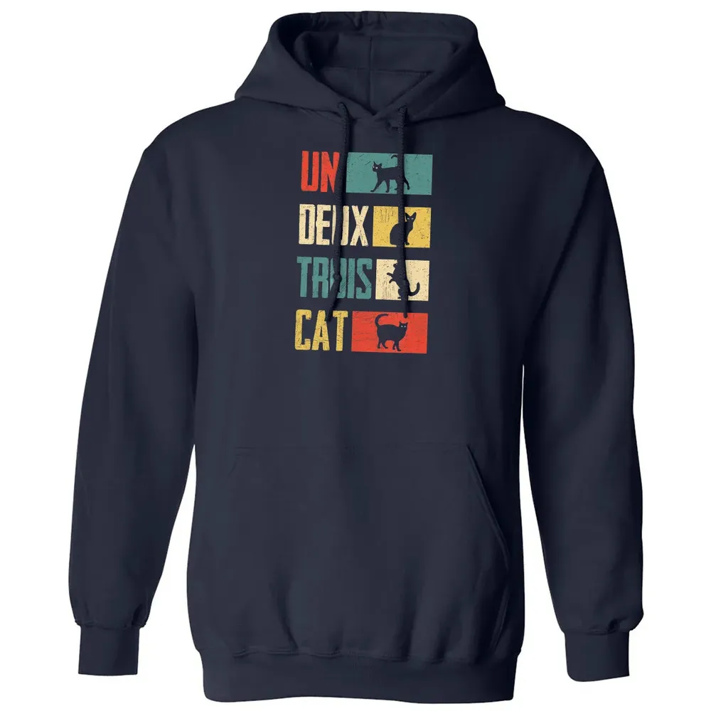 Cas Un Deux Trois Cat French Joke Vintage Cat Lover Classic Unisex Hoodie - 2