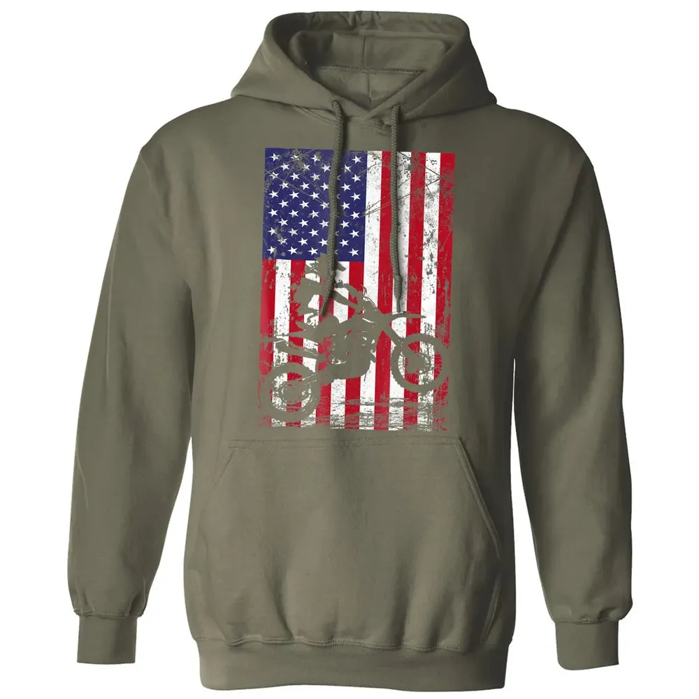 Dirt Bike American Flag  4th of july Classic Unisex Hoodie - 4