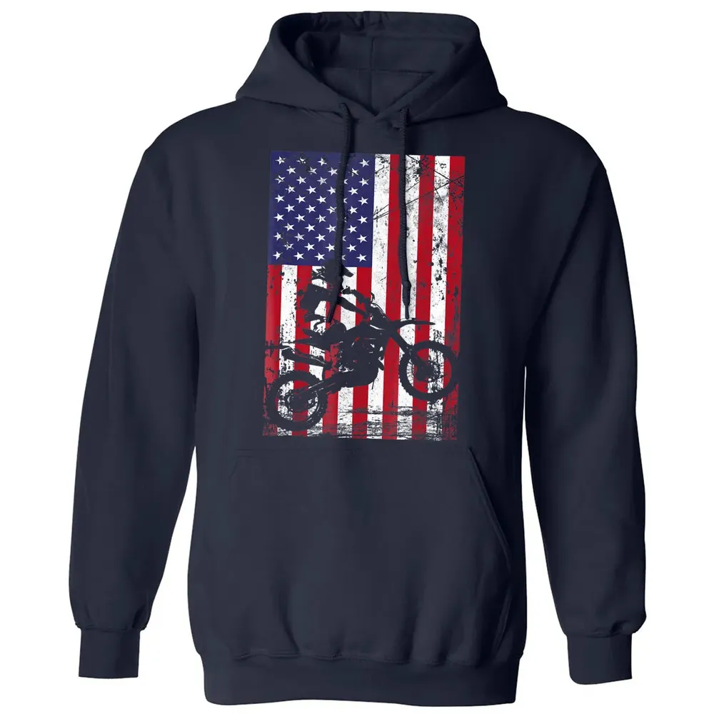 Dirt Bike American Flag  4th of july Classic Unisex Hoodie - 2