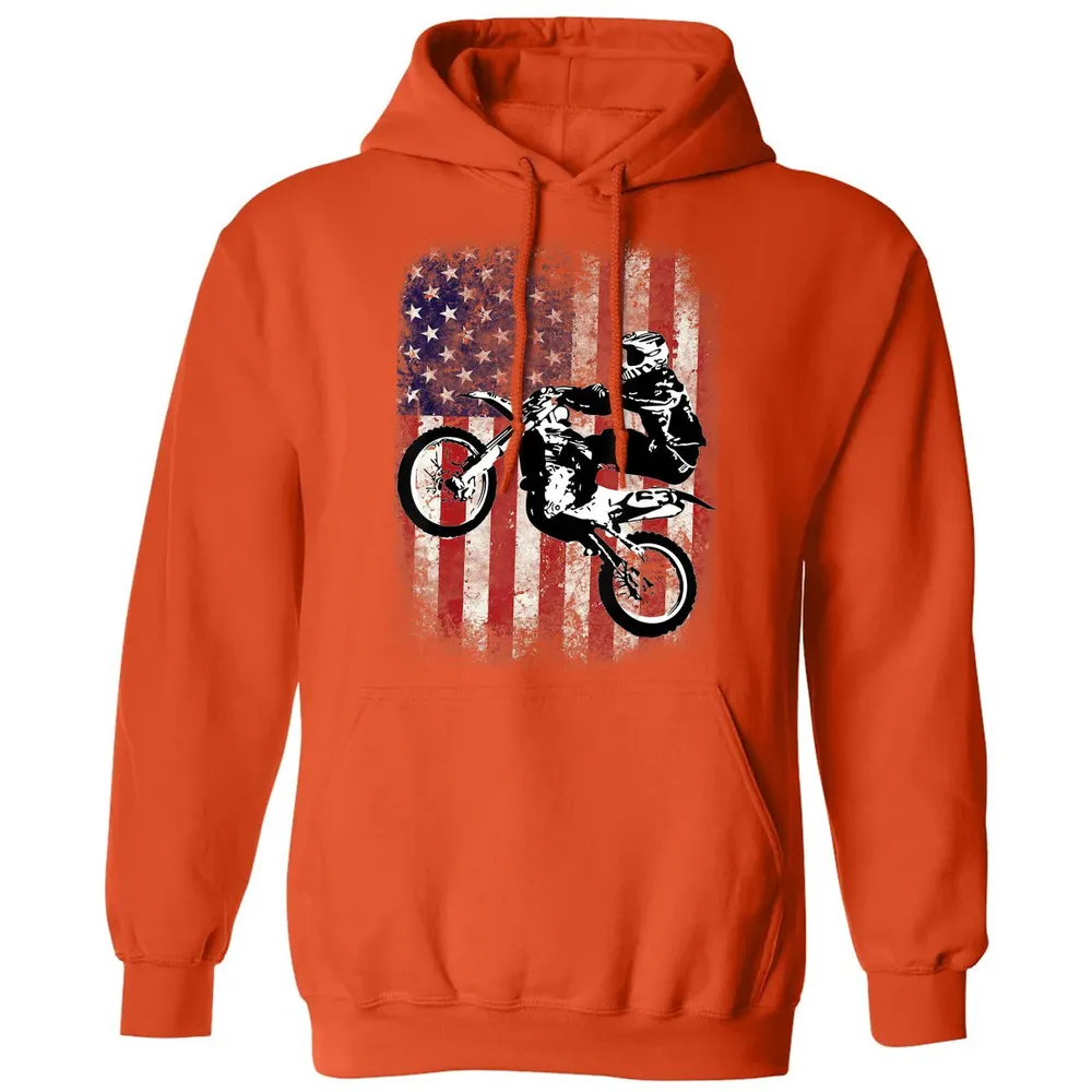 Dirt Bike American Flag Motocross Biker 4th of July Classic Unisex Hoodie - 10