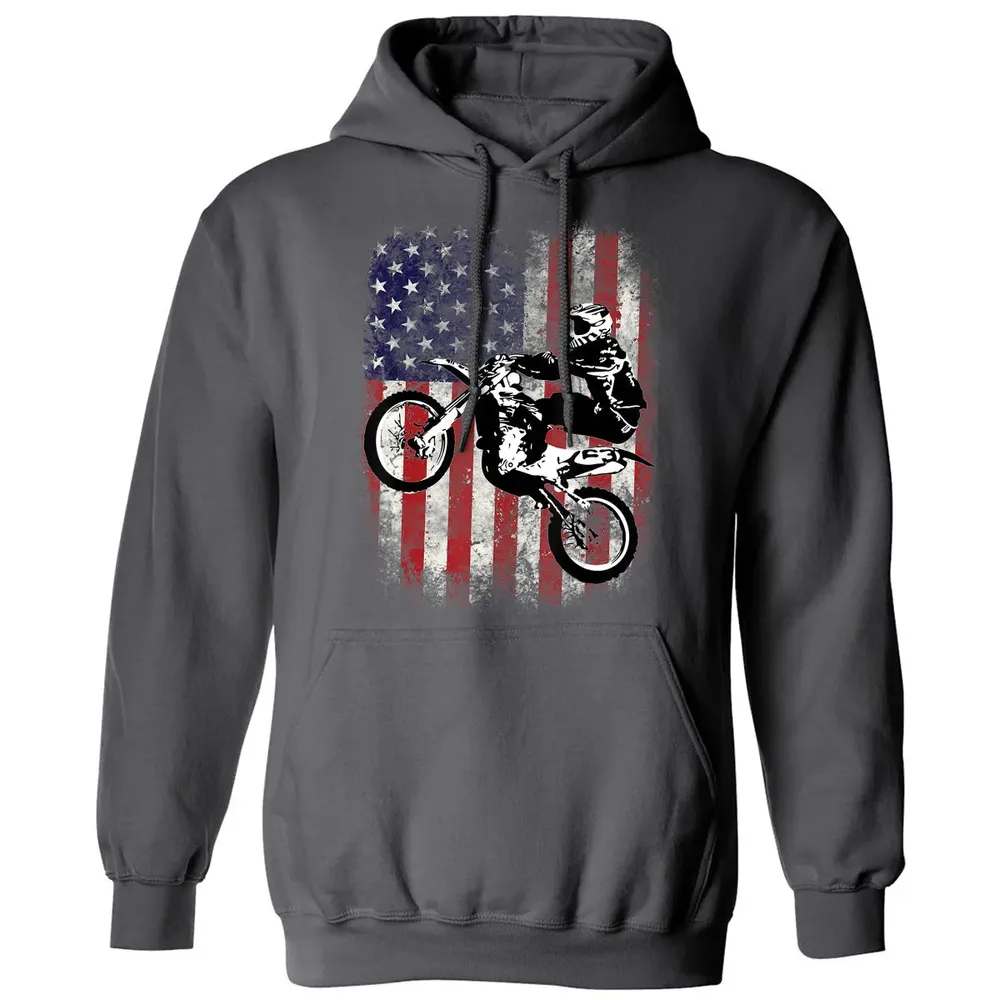 Dirt Bike American Flag Motocross Biker 4th of July Classic Unisex Hoodie - 7
