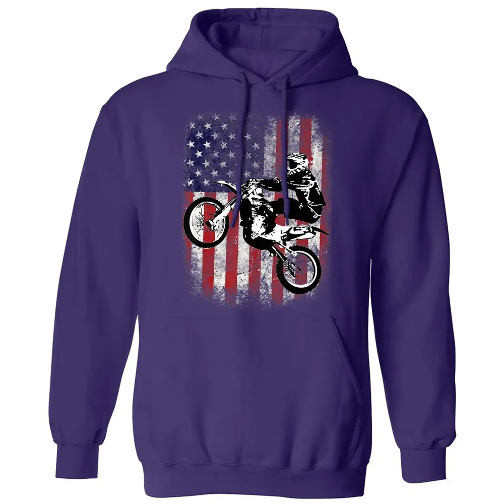 Dirt Bike American Flag Motocross Biker 4th of July Classic Unisex Hoodie - 6
