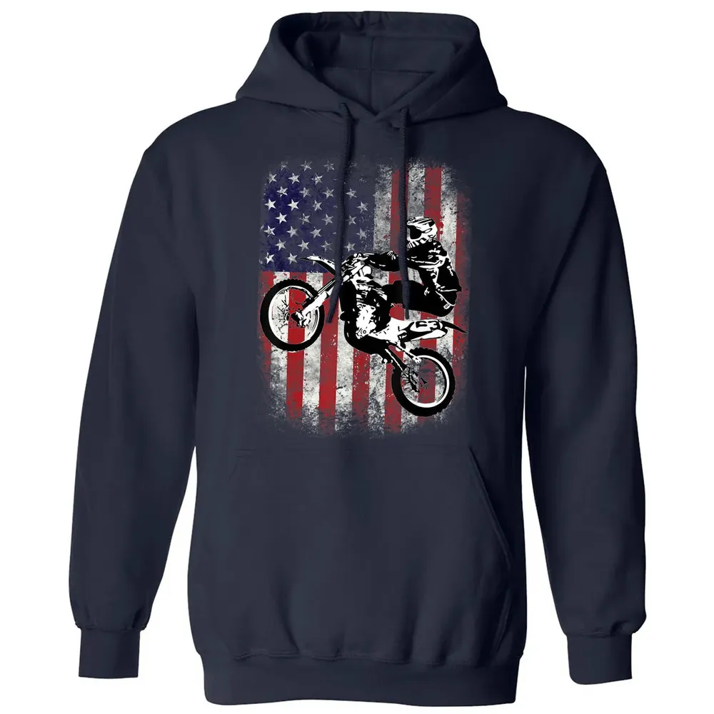 Dirt Bike American Flag Motocross Biker 4th of July Classic Unisex Hoodie - 2