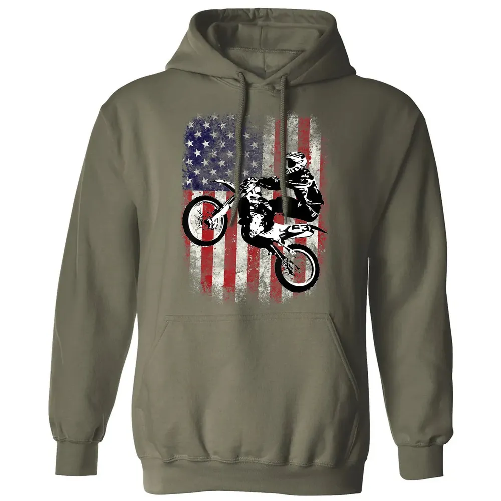 Dirt Bike American Flag Motocross Biker 4th of July Classic Unisex Hoodie - 4