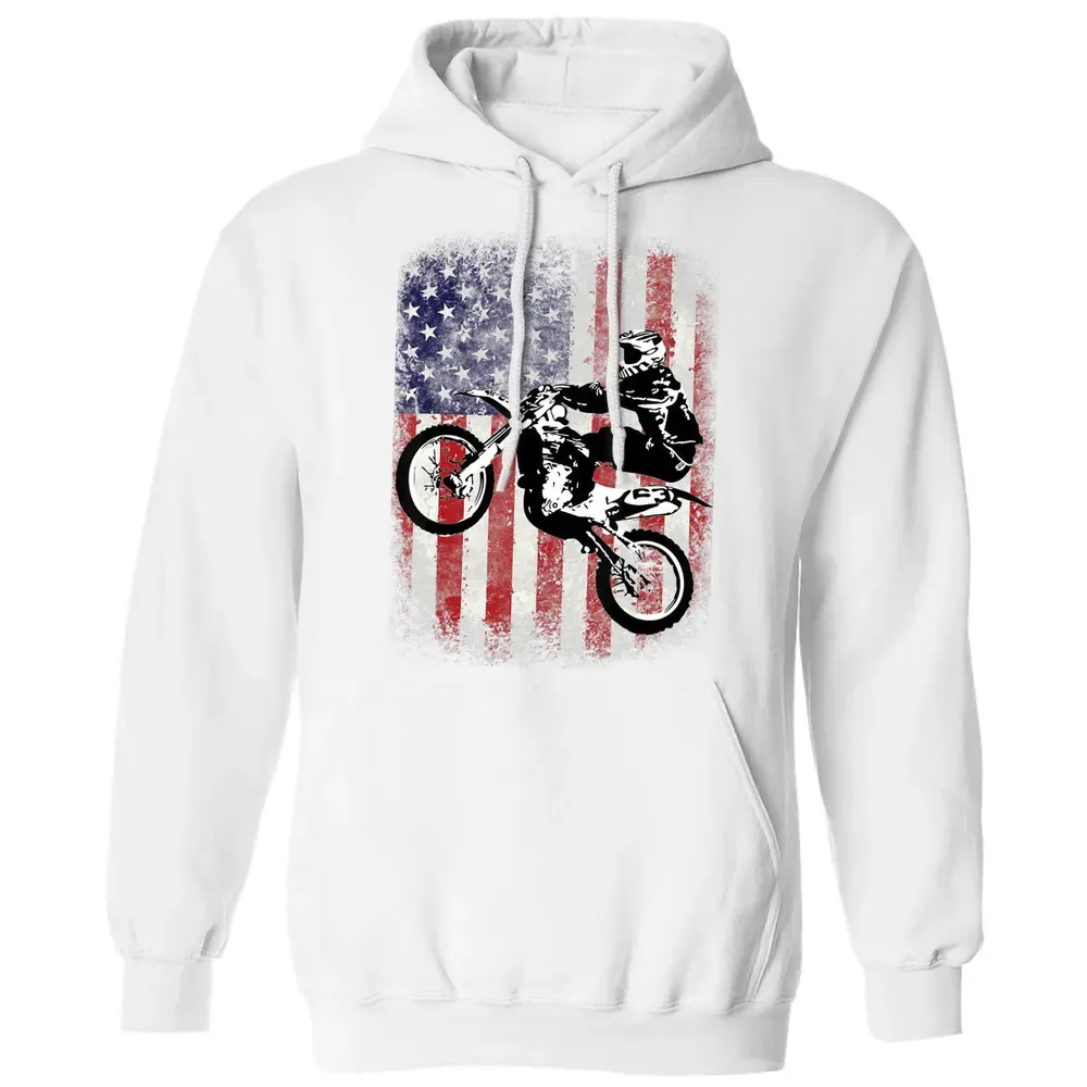 Dirt Bike American Flag Motocross Biker 4th of July Classic Unisex Hoodie - 11