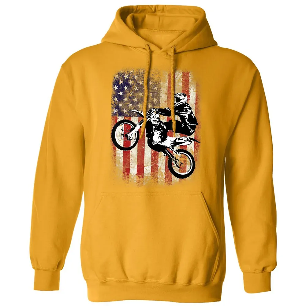 Dirt Bike American Flag Motocross Biker 4th of July Classic Unisex Hoodie - 12