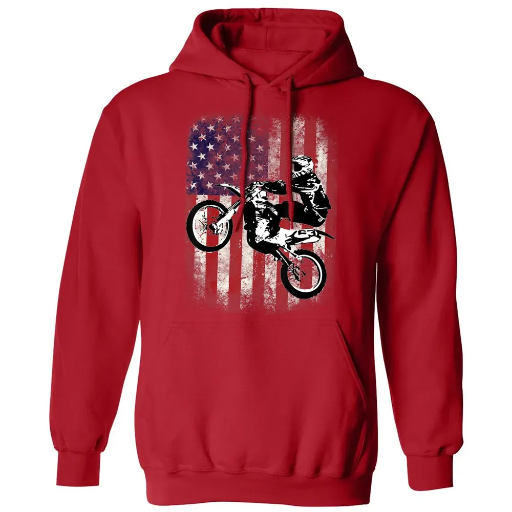 Dirt Bike American Flag Motocross Biker 4th of July Classic Unisex Hoodie - 5