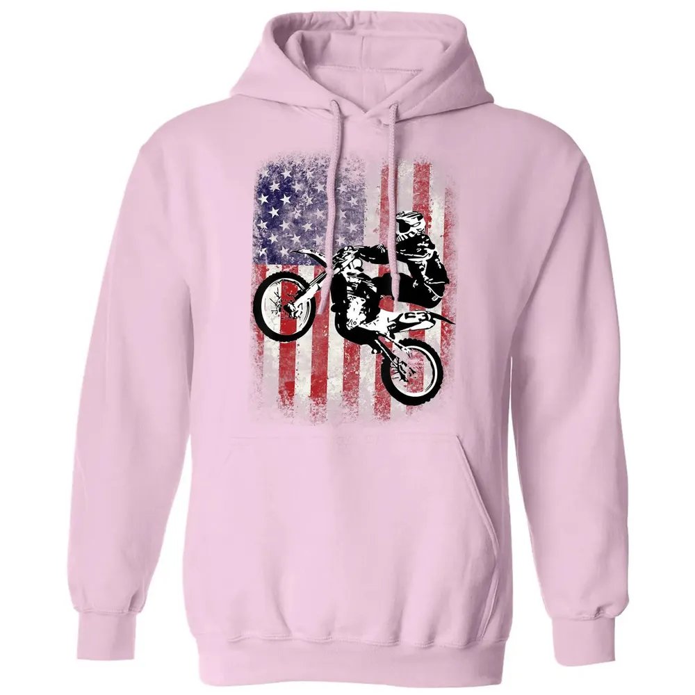 Dirt Bike American Flag Motocross Biker 4th of July Classic Unisex Hoodie - 3