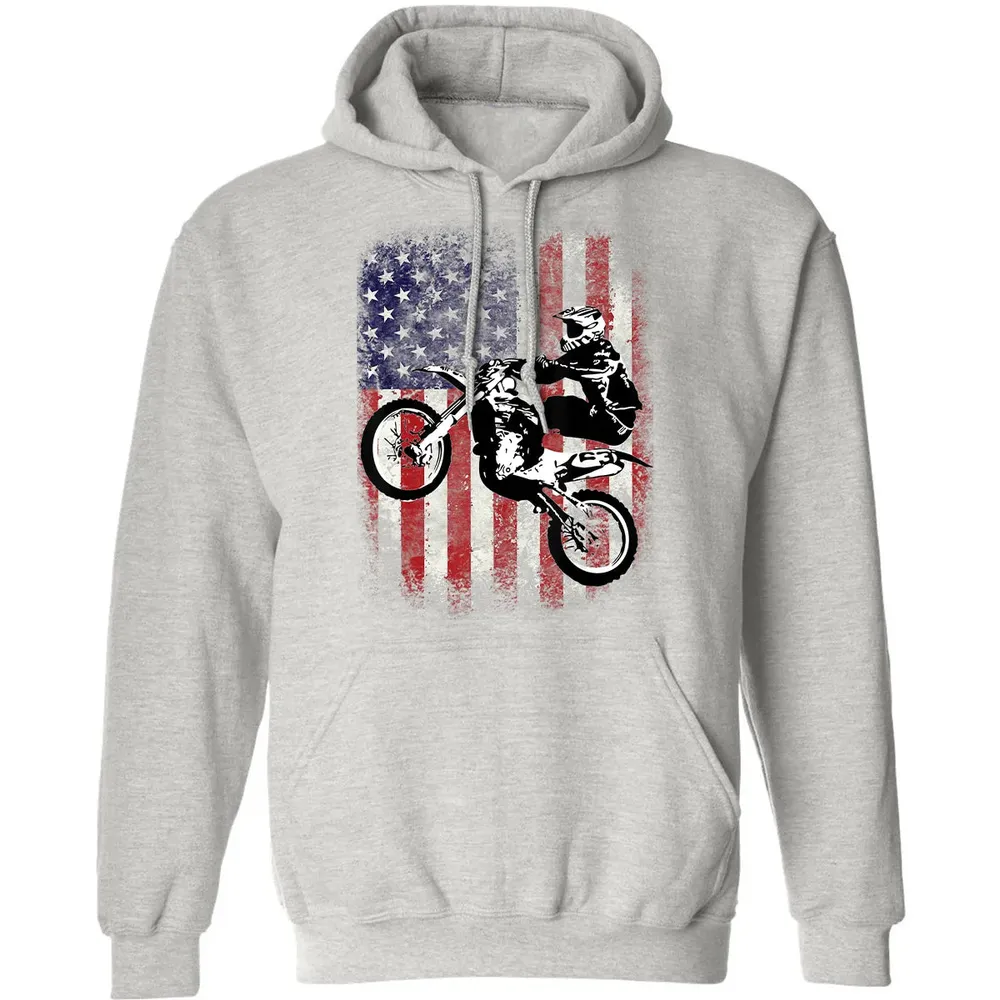 Dirt Bike American Flag Motocross Biker 4th of July Classic Unisex Hoodie - 8