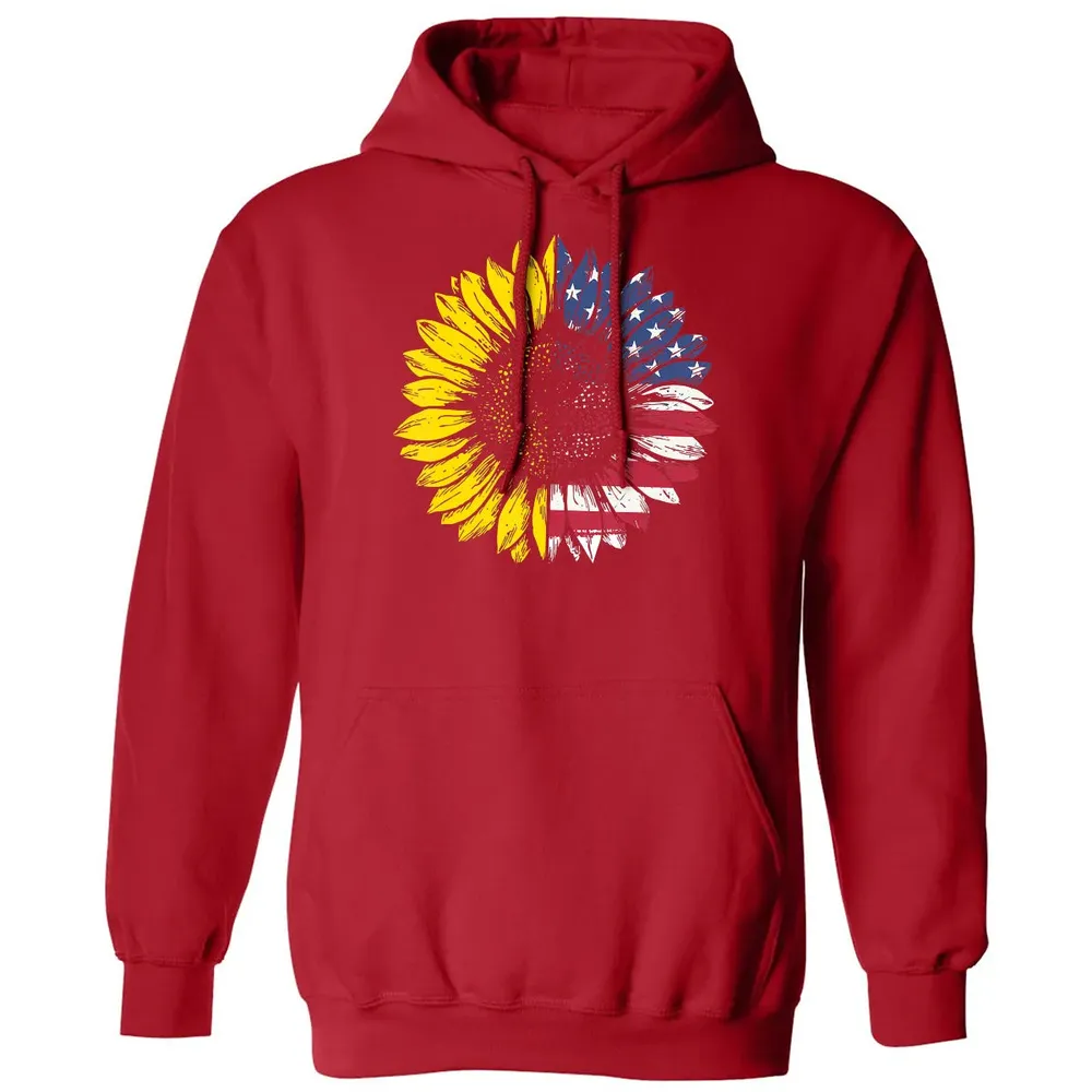 Sunflower American Flag Patriotic 4th Of July T Classic Unisex Hoodie - 5