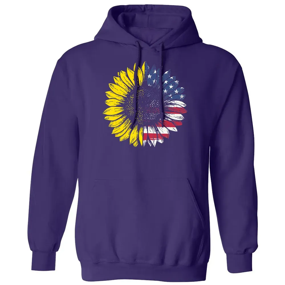 Sunflower American Flag Patriotic 4th Of July T Classic Unisex Hoodie - 6