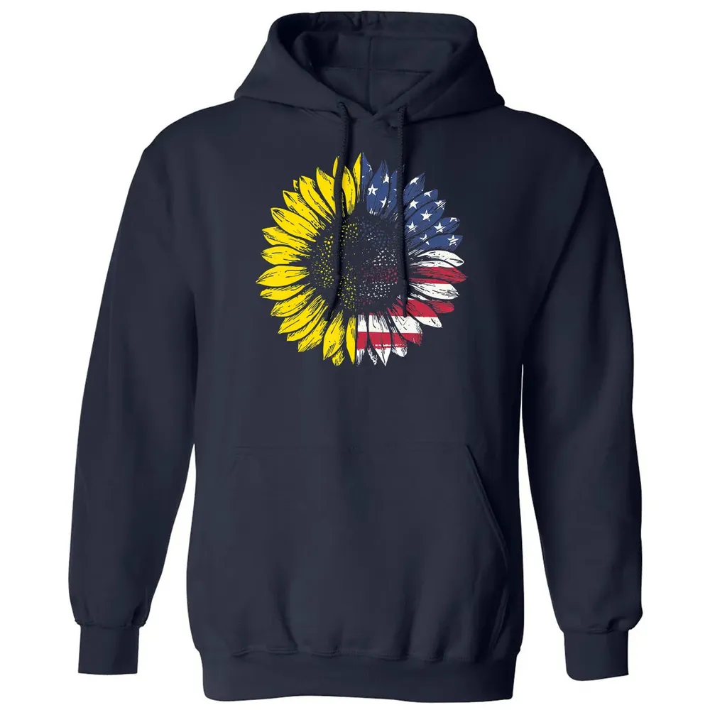 Sunflower American Flag Patriotic 4th Of July T Classic Unisex Hoodie - 2