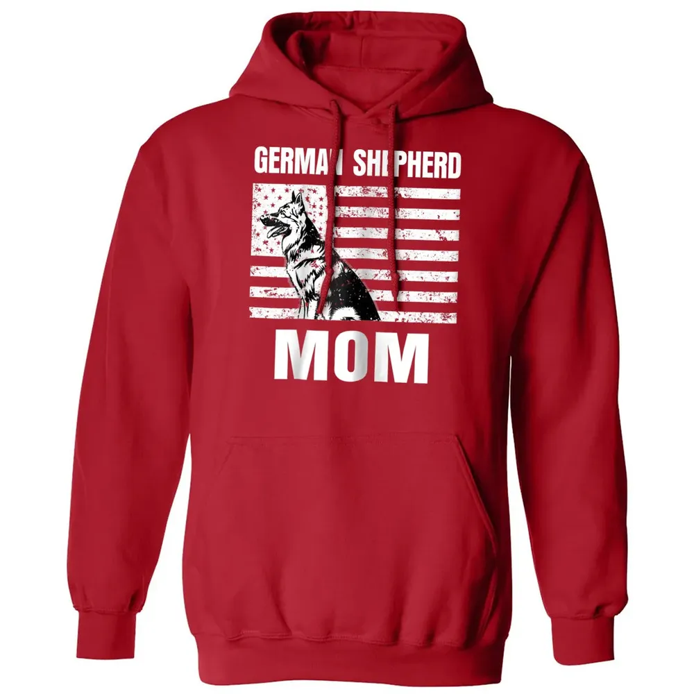 Womens Proud German Shepherd Mom GSD US Flag Classic Unisex Hoodie - 5