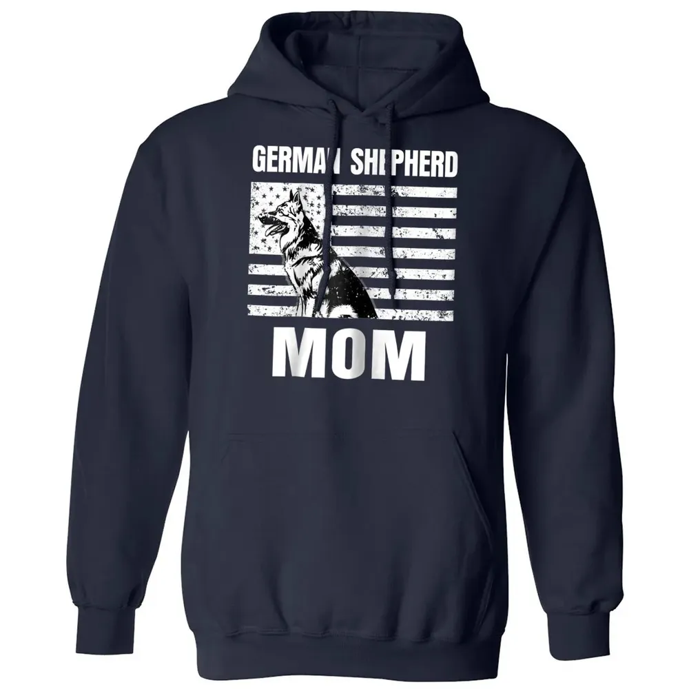 Womens Proud German Shepherd Mom GSD US Flag Classic Unisex Hoodie - 2