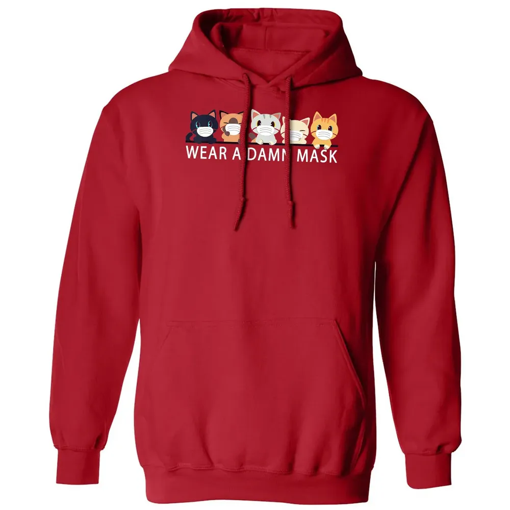 Cats Lovers Wear a Damn Mask   Quarantine Gift Cat Face Mask Classic Unisex Hoodie - 5