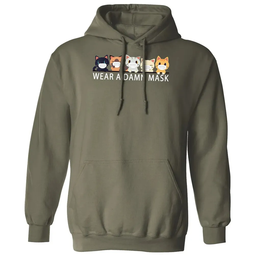 Cats Lovers Wear a Damn Mask   Quarantine Gift Cat Face Mask Classic Unisex Hoodie - 4