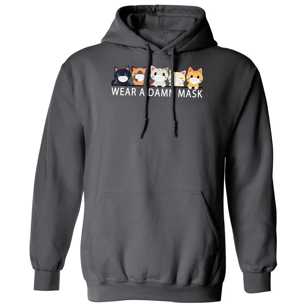 Cats Lovers Wear a Damn Mask   Quarantine Gift Cat Face Mask Classic Unisex Hoodie - 7