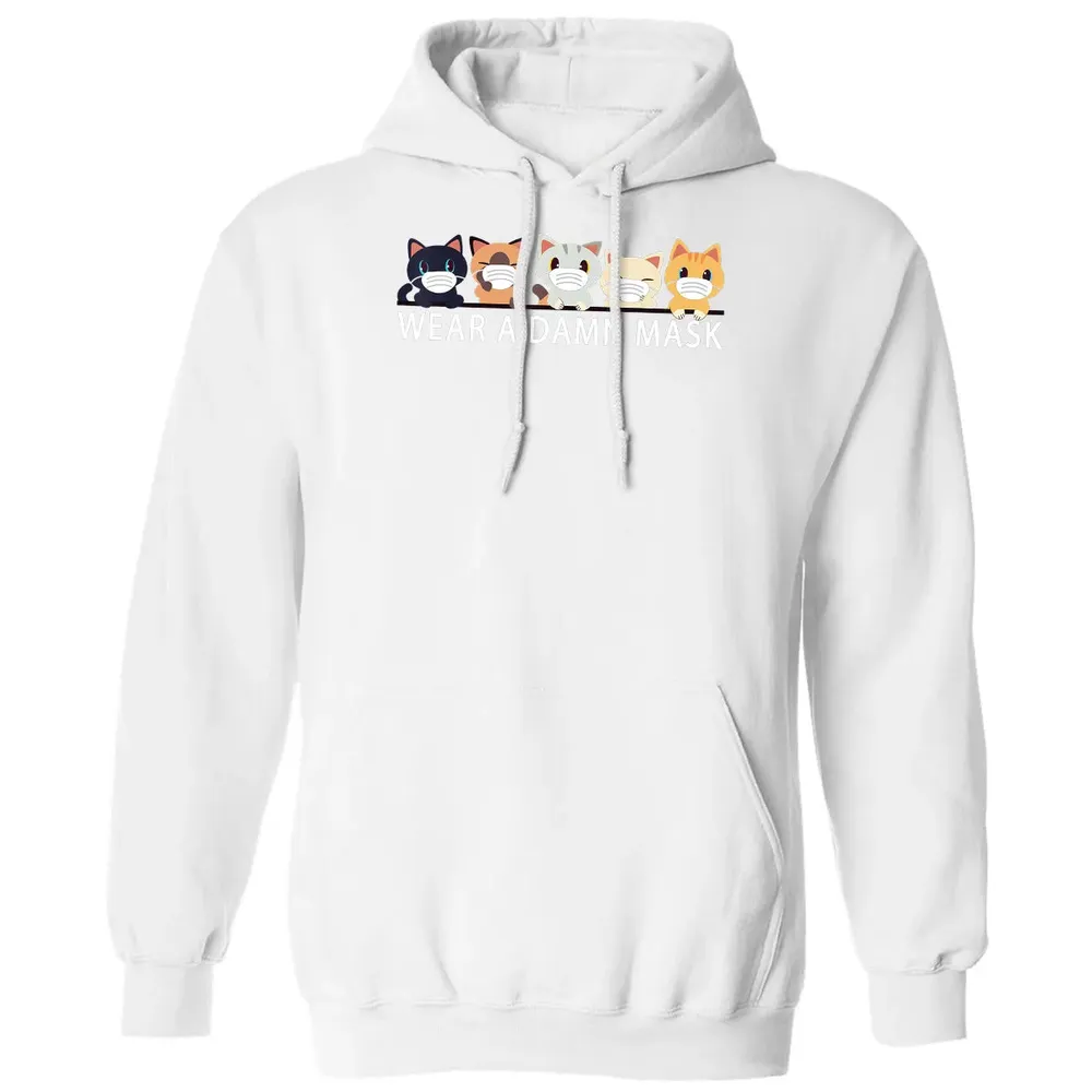 Cats Lovers Wear a Damn Mask   Quarantine Gift Cat Face Mask Classic Unisex Hoodie - 11